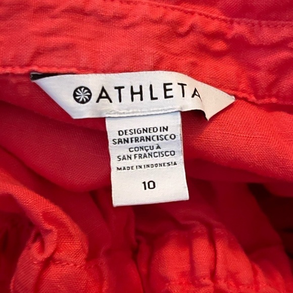 ATHLETA Playa Linen Short Sleeve Tie Waist Mini Wrap Dress Coral Size 10 - Picture 8 of 8